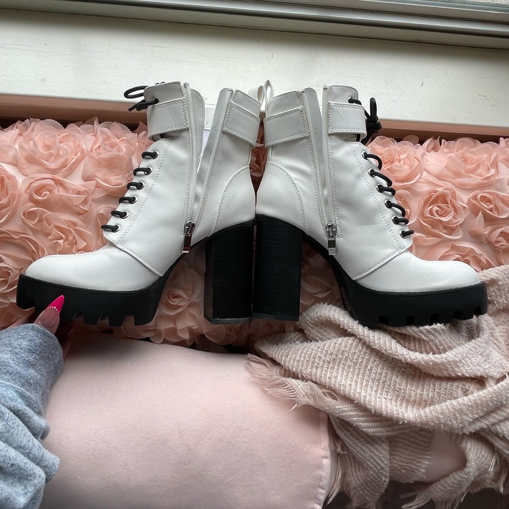 White Heeled Zip-Up Booties